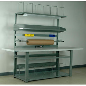 Adjustable Height Complete Packing Workbench, Laminate Square Edge, 96"W x 36"D, Gray