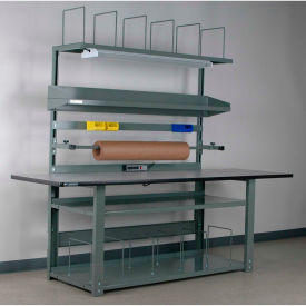 Adjustable Height Complete Packing Workbench, Laminate Safety Edge, 96"W x 30"D, Gray