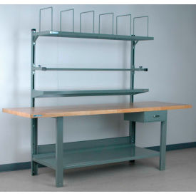Adjustable Height Packing Workbench, Butcher Block Square Edge, 96"Wx36"D, Gray