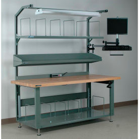 No. 3 Hydraulic Adj. Height Packing Workbench, Butcher Block Square Edge, 96"W x 30"D, Gray