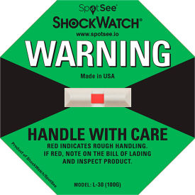 ShockWatch Impact Indicators, 100G Range, Green, 50 per Box