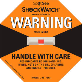 ShockWatch Impact Indicators, 75G Range, Orange, 50/Box