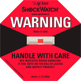 ShockWatch Impact Indicators, 50G Range, Red, 50/Box