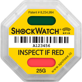 ShockWatch RFID Impact Indicators, 25G Range, Yellow, 100/Box