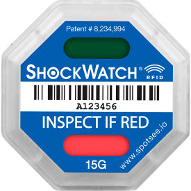 ShockWatch RFID Impact Indicators, 15G Range, Blue, 100/Box