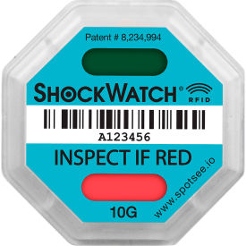 ShockWatch RFID Impact Indicators, 10G Range, Teal, 100/Box