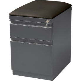 20" Deep Mobile Pedestal Box/File with Black Seat Cushion - Charcoal