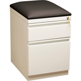 20" Deep Mobile Pedestal Box/File with Black Seat Cushion - White