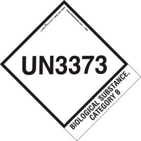 "UN3373 Biological Substance Category B" Labels, 4"L x 4-3/4"W, White, Roll of 500