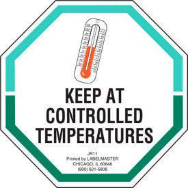 Labels w/ "Keep At Controlled Temperatures" Print, 3"L x 3"W, White, Roll of 500
