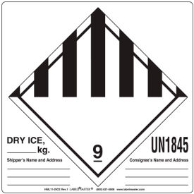 Labels w/ "UN1845 Dry Ice" Print, 6"L x 6"W, White & Black, Roll of 500