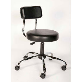 Round Lab Stool with Backrest - No Footring - Black