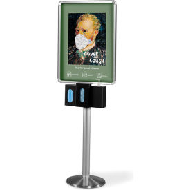 Heavy Duty Infection Control Station with 3 Dispensers & Double-Sided Poster Frame, Silver