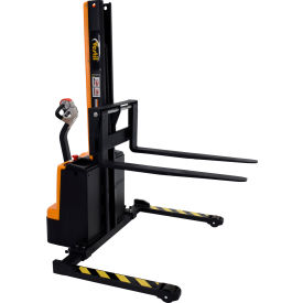 Fully Powered Narrow Mast Stacker with adjustable Forks and Straddle Legs - 1500 Lb. Capacity
