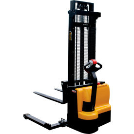 Fully Powered Double Mast Stacker with Adjustable Forks and Straddle Legs - 2200 Lb. Capacity