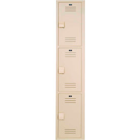 3-Tier 3 Door Lenox Plastic Locker, 15"W x 18"D x 72"H, Beige, Assembled