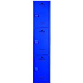 3-Tier 3 Door Lenox Plastic Locker, 12"W x 12"D x 60"H, Deep Blue, Assembled