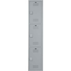 3-Tier 3 Door Lenox Plastic Locker, 12"W x 12"D x 60"H, Gray, Assembled