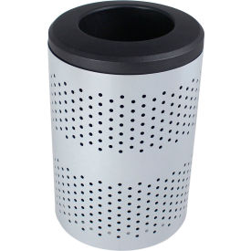 Outdoor Perforated Steel Trash Can With Liner, 45 Gallon, Silver/Black
