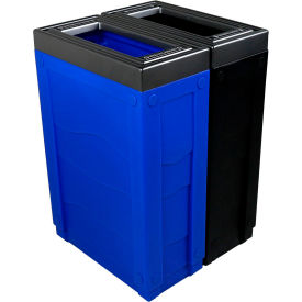 Evolve Double Recycling & Trash Can, 46 Gallon, Black/Blue