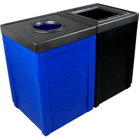 Evolve Double Cube Recycling & Trash Can, 100 Gallon, Black/Blue