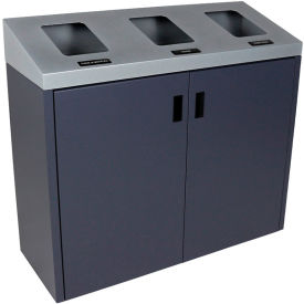 Summit SI Triple Recycling & Trash Can, 45 Gallon, Silver/Grey