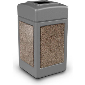 Square Waste Container, Gray with Riverstone Stone Panels, 42-Gallon