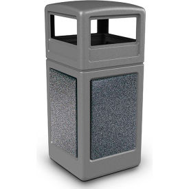 Square Waste Container w/Dome Lid, Gray w/Pepperstone Stone Panels, 42-Gallon