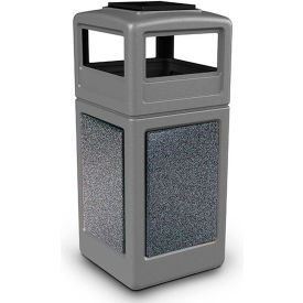Square Waste Container, Ashtray Lid, Gray w/Pepperstone Stone Panels, 42-Gallon