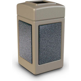 Square Waste Container, Beige with Pepperstone Stone Panels, 42-Gallon
