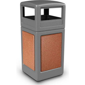 Square Waste Container with Dome Lid, Gray with Sedona Stone Panels, 42-Gallon