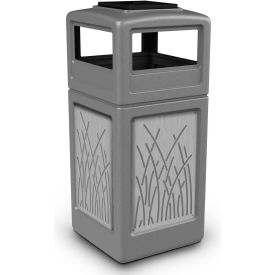 Square Waste Container w/Ashtray Lid, Gray w/Reeds SS Panels, 42-Gallon