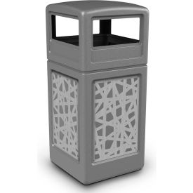 Square Waste Container w/Dome Lid, Gray with Intermingle Stainless Steel Panels, 42-Gallon