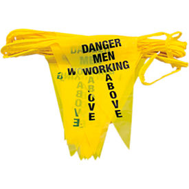 60' Perimeter Warning Line Pennants-Danger Men Working, Yellow, Plastic/Nylon