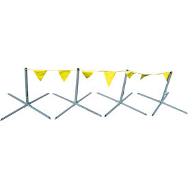 Folding Warning Line, Steel, 4 Stanchions And 100' Pennants
