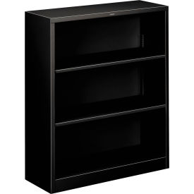 Metal Bookcase, Three-Shelf, 34-1/2"W x 12-5/8"D x 41"H, Black