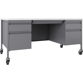 Fortress Steel Mobile Teachers Desk - 60" x 30" - White/Platinum