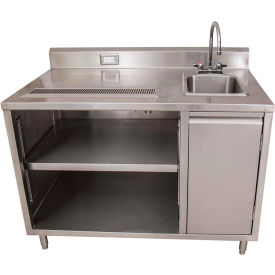 Stainless Beverage Table, Sink On Right, 5"Riser Electric Outlet 30X60
