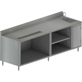 Stainless Beverage Table, Sink On Right, 5"Riser Electric Outlet 30X96