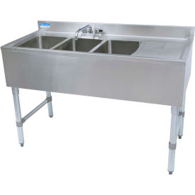 Stainless Steel 3 Compartment Underbar Sink 48"OAL, Right Drainboard