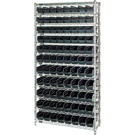 Steel Wire Shelving with 88 Conductive 4"H Bins Black - 12 Shelves - 36"W x 12"D x 74"H