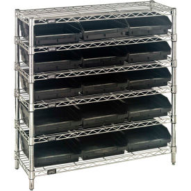 Steel Wire Shelving with 15 Conductive 4"H Bins Black - 6 Shelves - 36"W x 12"D x 36"H