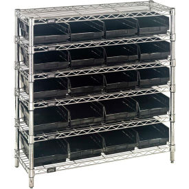 Quantum Steel Wire Shelving with 20 Conductive 4"H Bins Black - 6 Shelves - 36"W x 12"D x 36"H