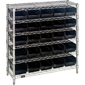 Steel Wire Shelving with 25 Conductive 4"H Bins Black - 6 Shelves - 36"W x 12"D x 36"H