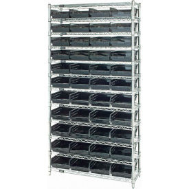 Steel Wire Shelving with 44 Conductive 4"H Bins Black - 12 Shelves - 36"W x 24"D x 74"H