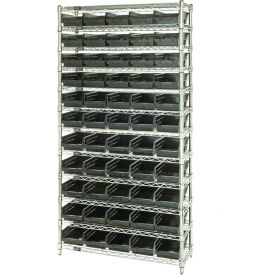 Steel Wire Shelving with 55 Conductive 4"H Bins Black - 12 Shelves - 36"W x 24"D x 74"H
