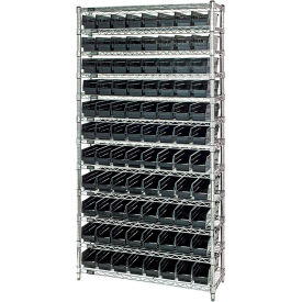 Steel Wire Shelving with 88 Conductive 4"H Bins Black - 12 Shelves - 36"W x 24"D x 74"H