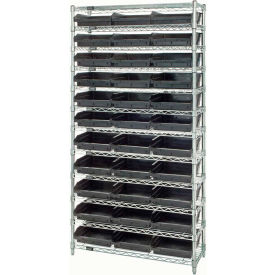 Steel Wire Shelving with 33 Conductive 4"H Bins Black - 12 Shelves - 36"W x 18"D x 74"H