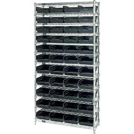 Steel Wire Shelving with 44 Conductive 4"H Bins Black - 12 Shelves - 36"W x 18"D x 74"H
