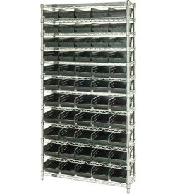 Steel Wire Shelving with 55 Conductive 4"H Bins Black - 12 Shelves - 36"W x 18"D x 74"H